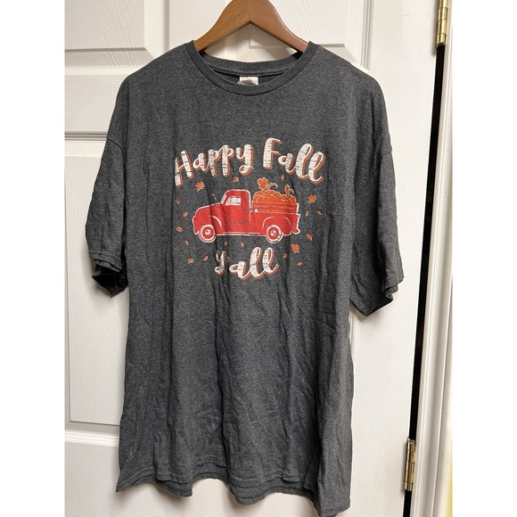 017-018 Happy Fall Y'all Women 2X Turkeys Happy Thanksgiving T-Shirt Red Truck - Picture 1 of 6